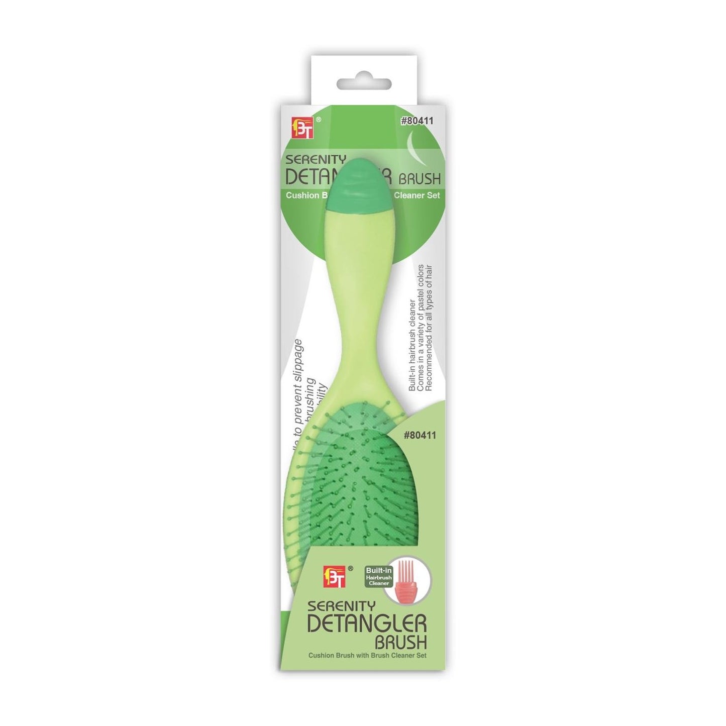Serenity Detangler Brush Cushion Brush With Brush Cleaner Set Green