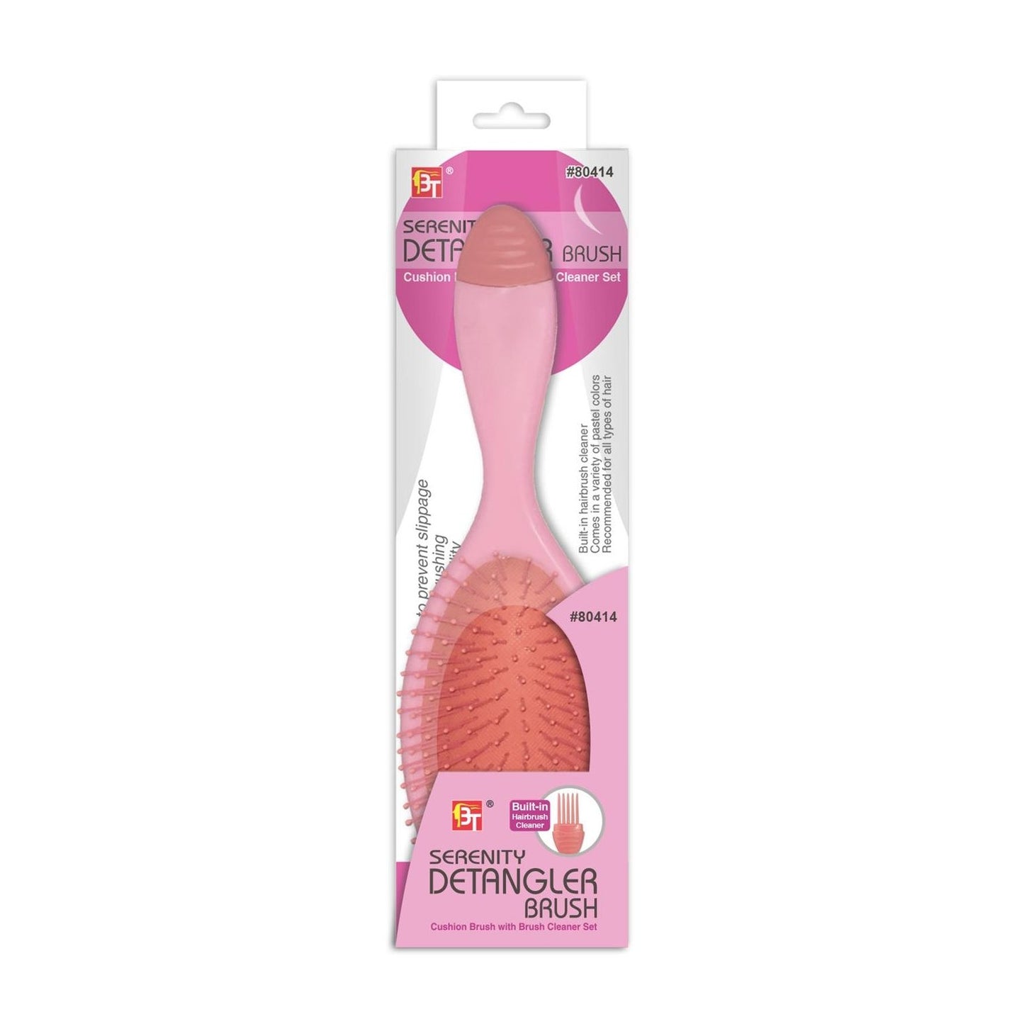 Serenity Detangler Brush Cushion Brush With Brush Cleaner Set Pink