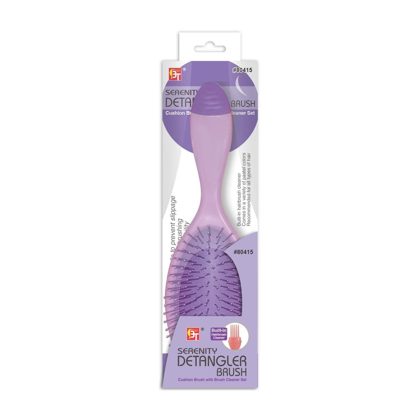 Serenity Detangler Brush Cushion Brush With Brush Cleaner Set Purple