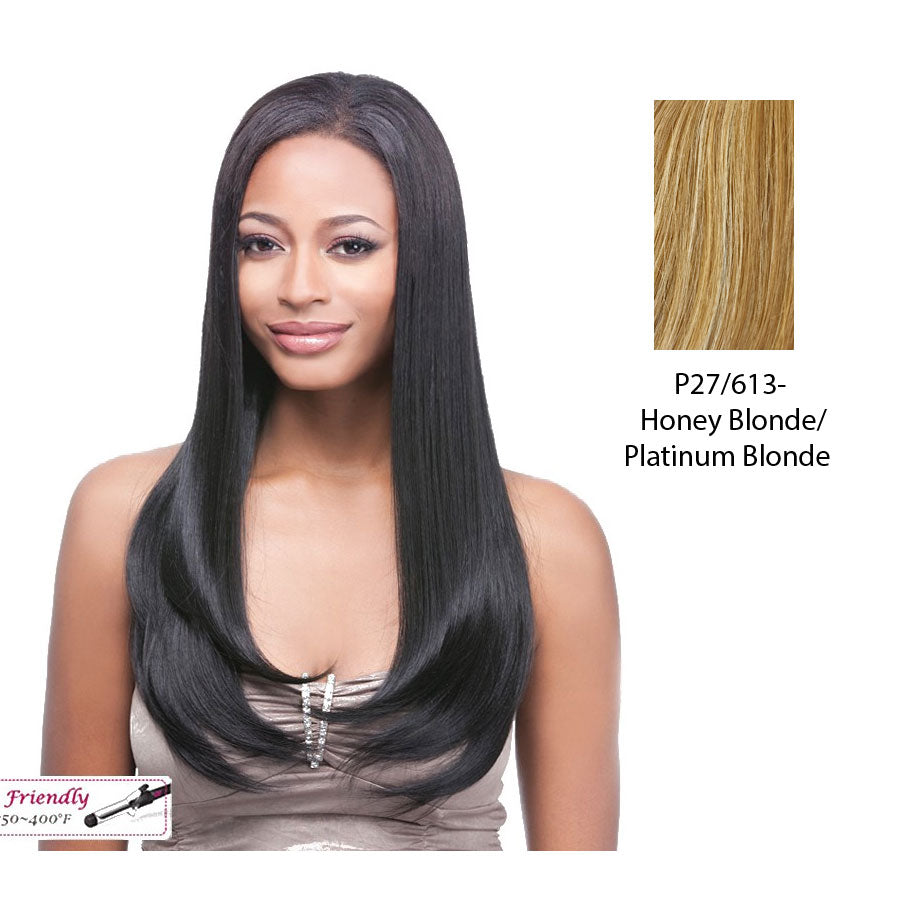 100% Synthetic Clip On J Curl, 18",Streaked blend of strawberry blonde and platinum blonde