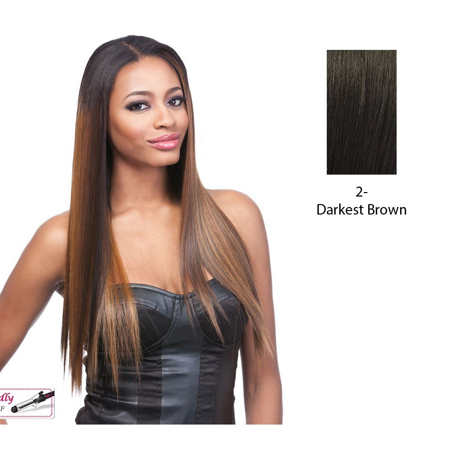 18" Yaki Straight Synthetic Clip On Extensions,Darkest brown