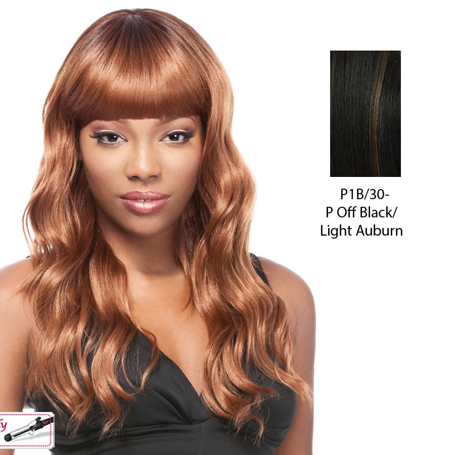 Synthetic Futura Friendly Lusciousl Addison Long Layered Wig,Off black base with light auburn highlights