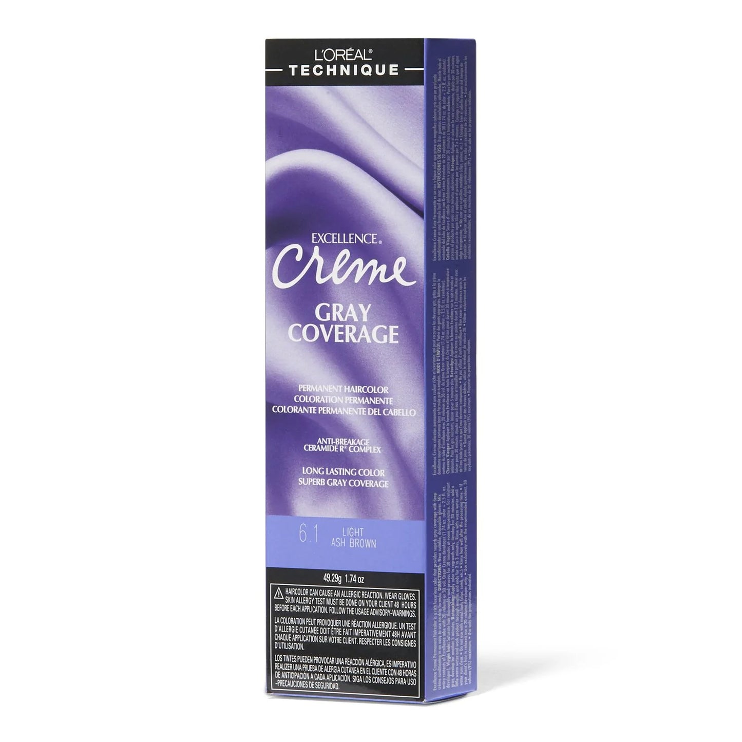 L'Oreal Excellence Creme Gray Coverage Permanent Hair Color, Light Ash Brown, 6.1, 1.74 oz