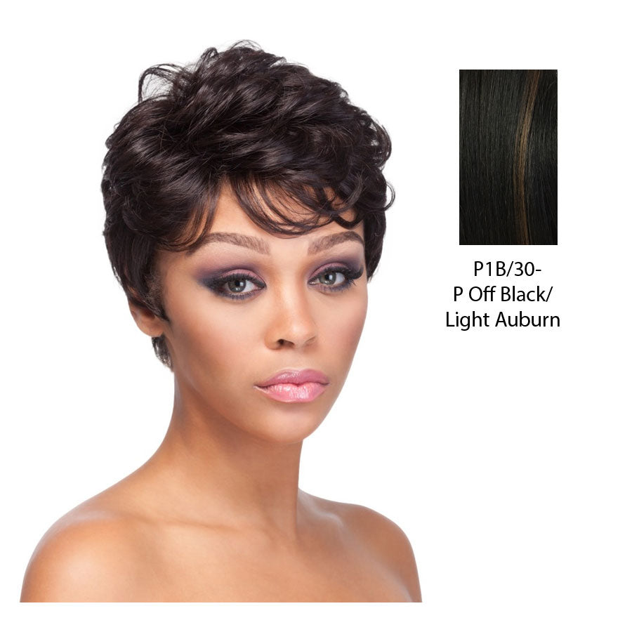 100% Human Hair Mix Quality Wig Hh Rosie,Off Black Base With Light Auburn Highlights