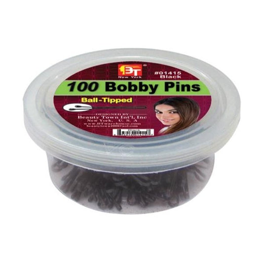 100 Bobby Pins 2" Plastic Container Black