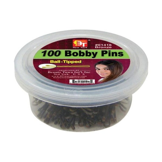 100 Bobby Pins 2" Plastic Container Bronze