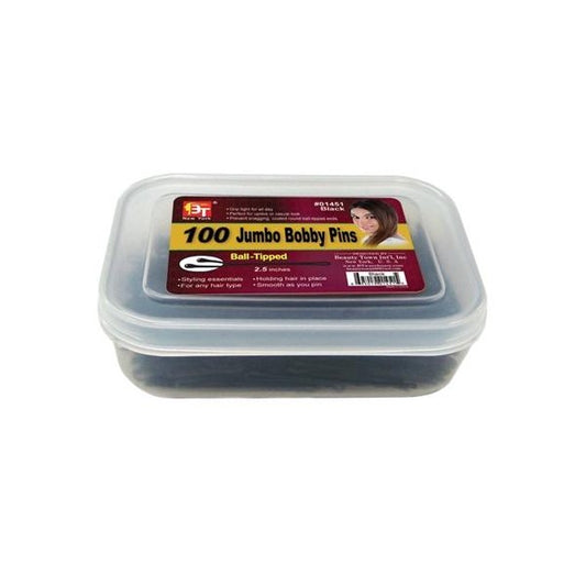 100 Jumbo Bobby Pins 2.5" Plastic Container Black