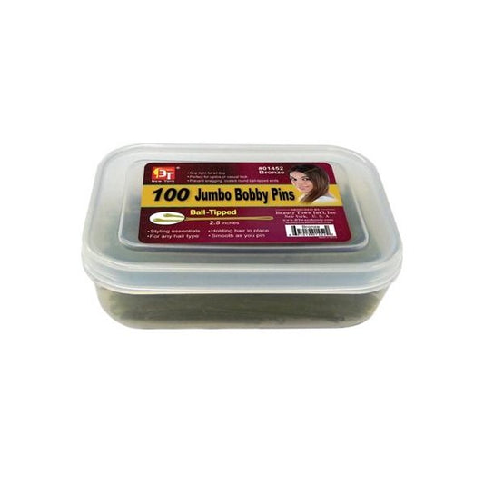 100 Jumbo Bobby Pins 2.5" Plastic Container Bronze