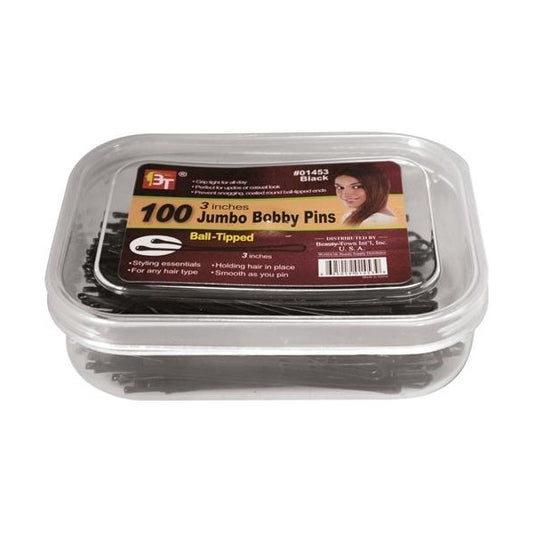 100 Jumbo Bobby Pins 3" Plastic Container Black