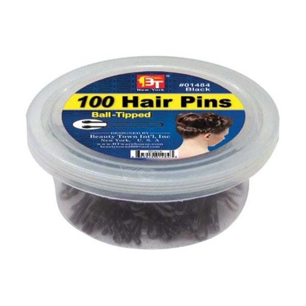 100 Hair Pins 1.75" Plastic Container Black