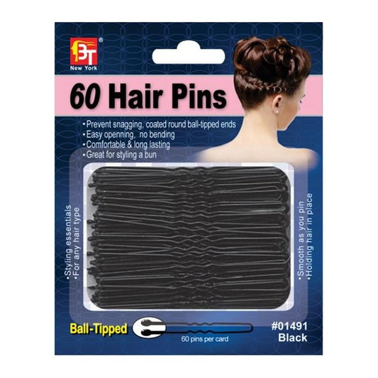 60 Hair Pins Ball Tip Black