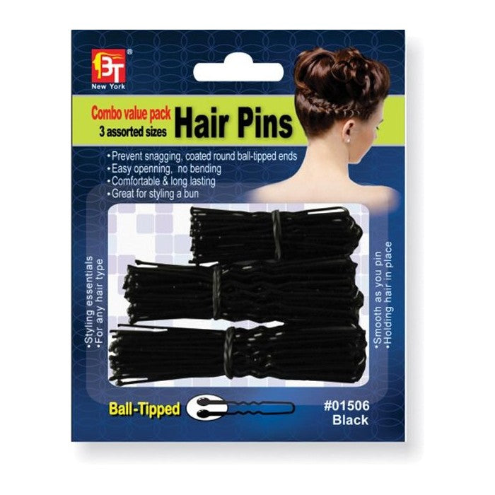 3 Assorted Hair Pins Ball Tip Black
