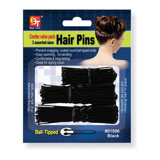3 Assorted Hair Pins Ball Tip Black