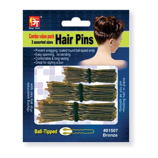 3 Assorted Hair Pins Ball Tip Bronze