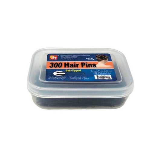 300 Hair Pins Ball Tip 1.75" Plastic Container Black