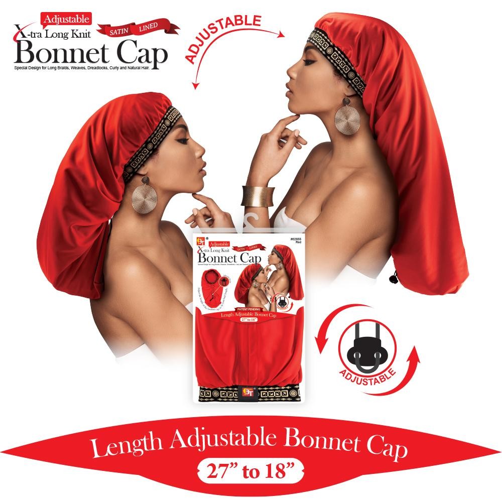 Adjustable X-Tra Long Knit Bonnet Cap Red