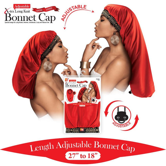 Adjustable X-Tra Long Knit Bonnet Cap Red