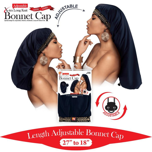 Adjustable X-Tra Long Knit Bonnet Cap Navy Blue