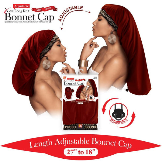 Adjustable X-Tra Long Knit Bonnet Cap Burgundy