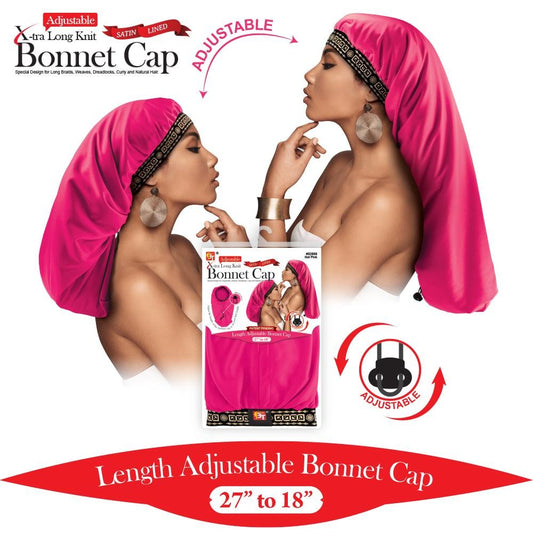 Adjustable X-Tra Long Knit Bonnet Cap Hot Pink
