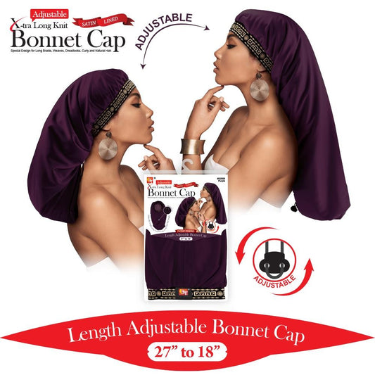 Adjustable X-Tra Long Knit Bonnet Cap Purple