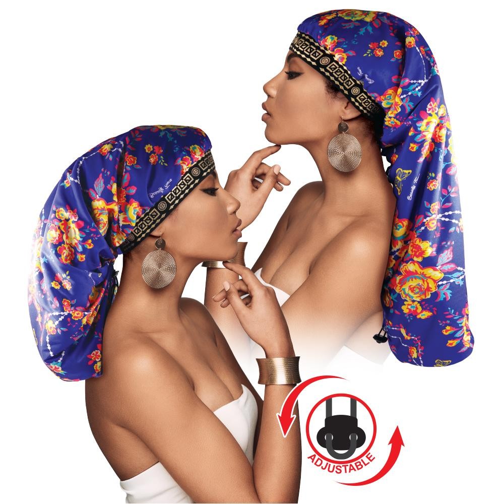 Adjustable X-Tra Long Knit Rose Bonnet Cap Purple