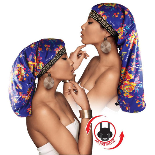 Adjustable X-Tra Long Knit Rose Bonnet Cap Purple