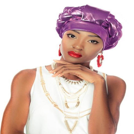 Satin Aso Oke Gele Headtie Purple