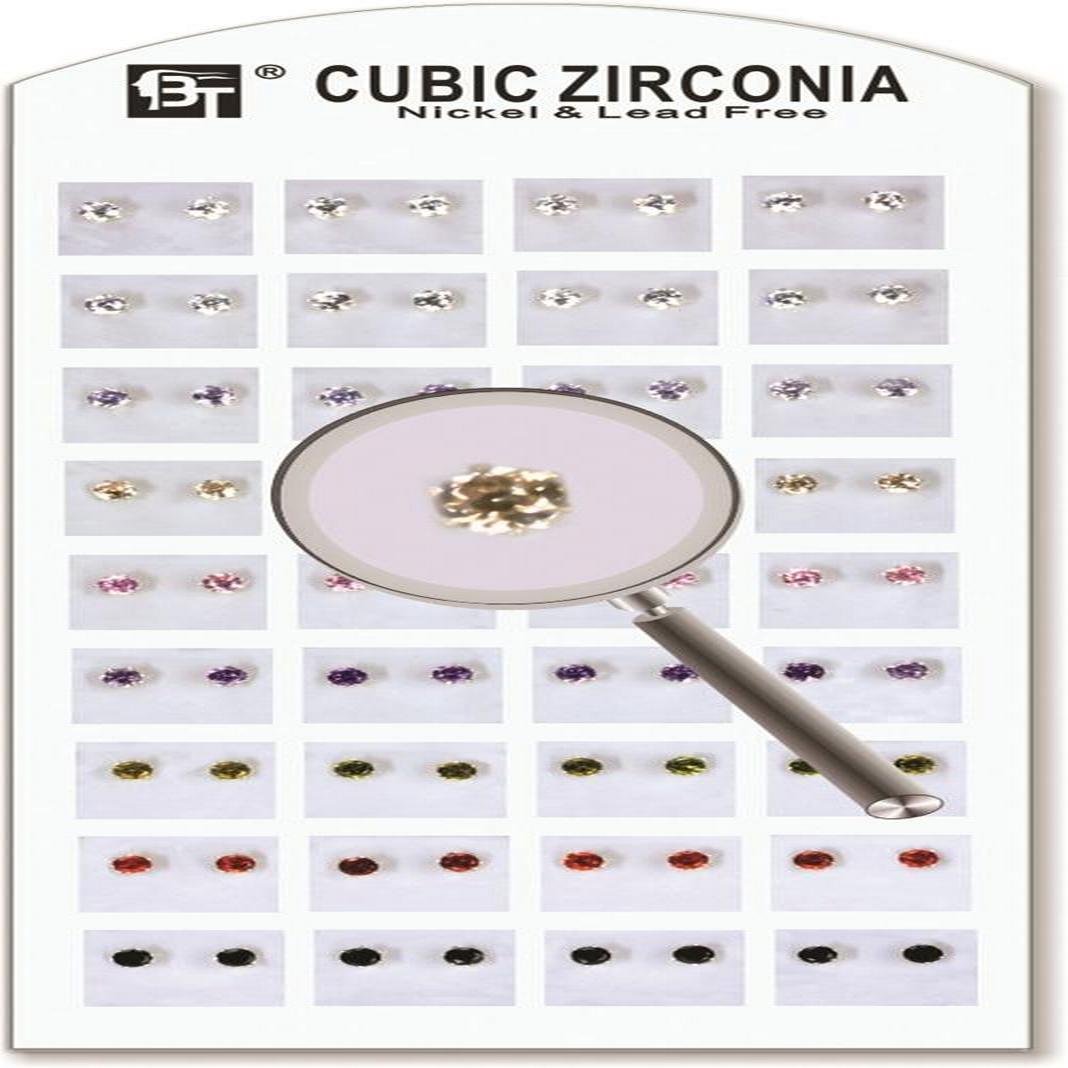 1Pack Cubic Zirconia Assorted 3 Mm 36 Pairs Pair $0.45