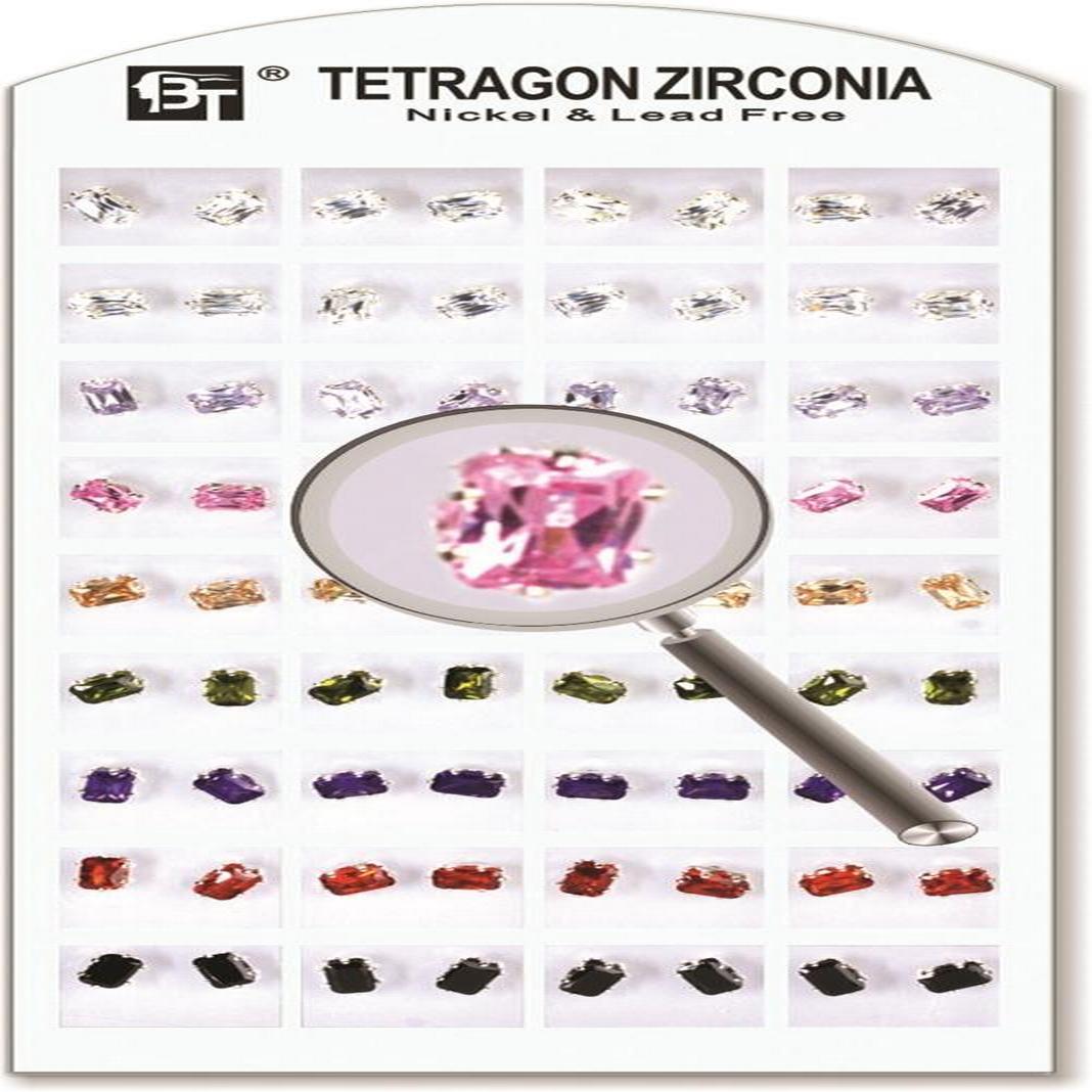 1Pack Tetragon Zirconia 4 X 6 Mm Color Assorted 36 Pairs