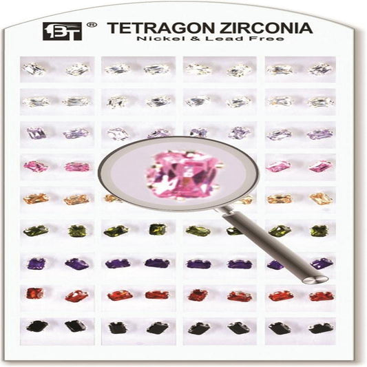 1Pack Tetragon Zirconia 4 X 6 Mm Color Assorted 36 Pairs