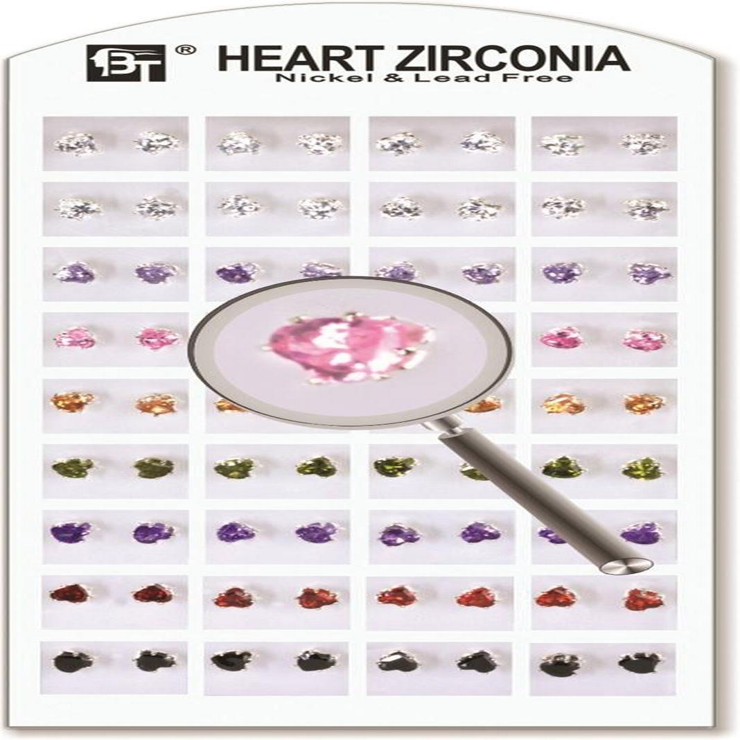 1Pack Heart Zirconia 5 X 5 Mm Color Assorted 36 Pairs