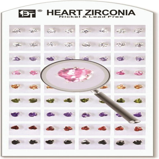1Pack Heart Zirconia 5 X 5 Mm Color Assorted 36 Pairs