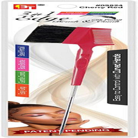 3 In 1 Edge Brush & Comb With Pintail Easy Grip Handle Cherry Red