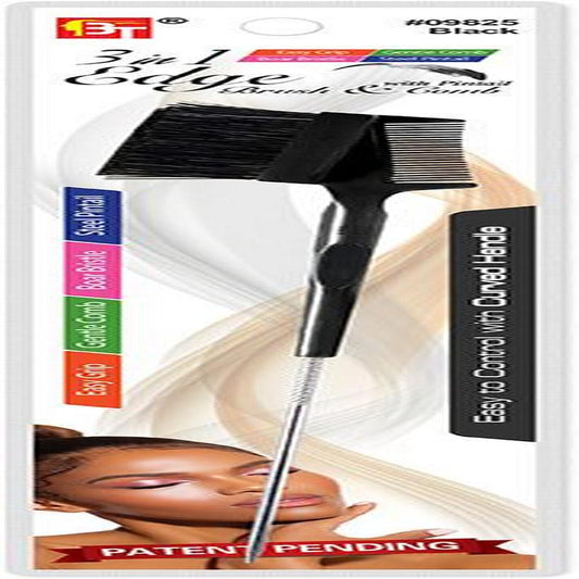 3 In 1 Edge Brush & Comb With Pintail Easy Grip Handle Black