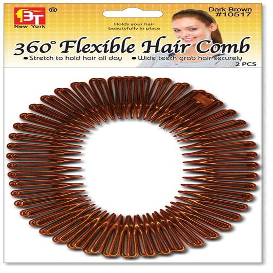 360' Flexible Hair Comb 2 Pcs Dark Brown