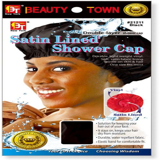 Satin Lined Shower Cap Black