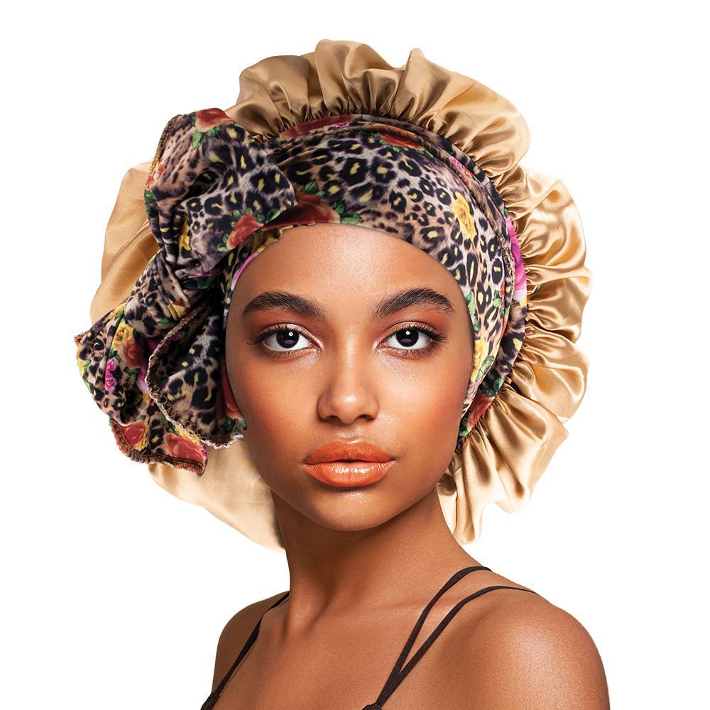 Satin Long Tie & Wide Band Bonnet Cap Gold
