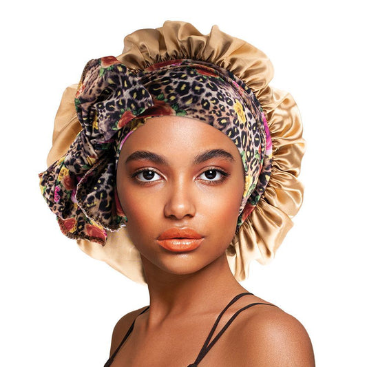 Satin Long Tie & Wide Band Bonnet Cap Gold