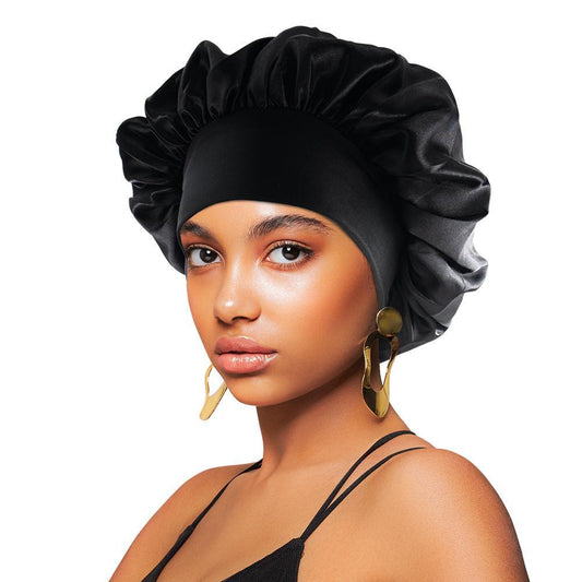 Satin Wide-Edge Bonnet Cap Black