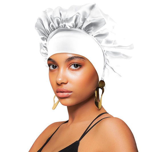 Satin Wide-Edge Bonnet Cap White