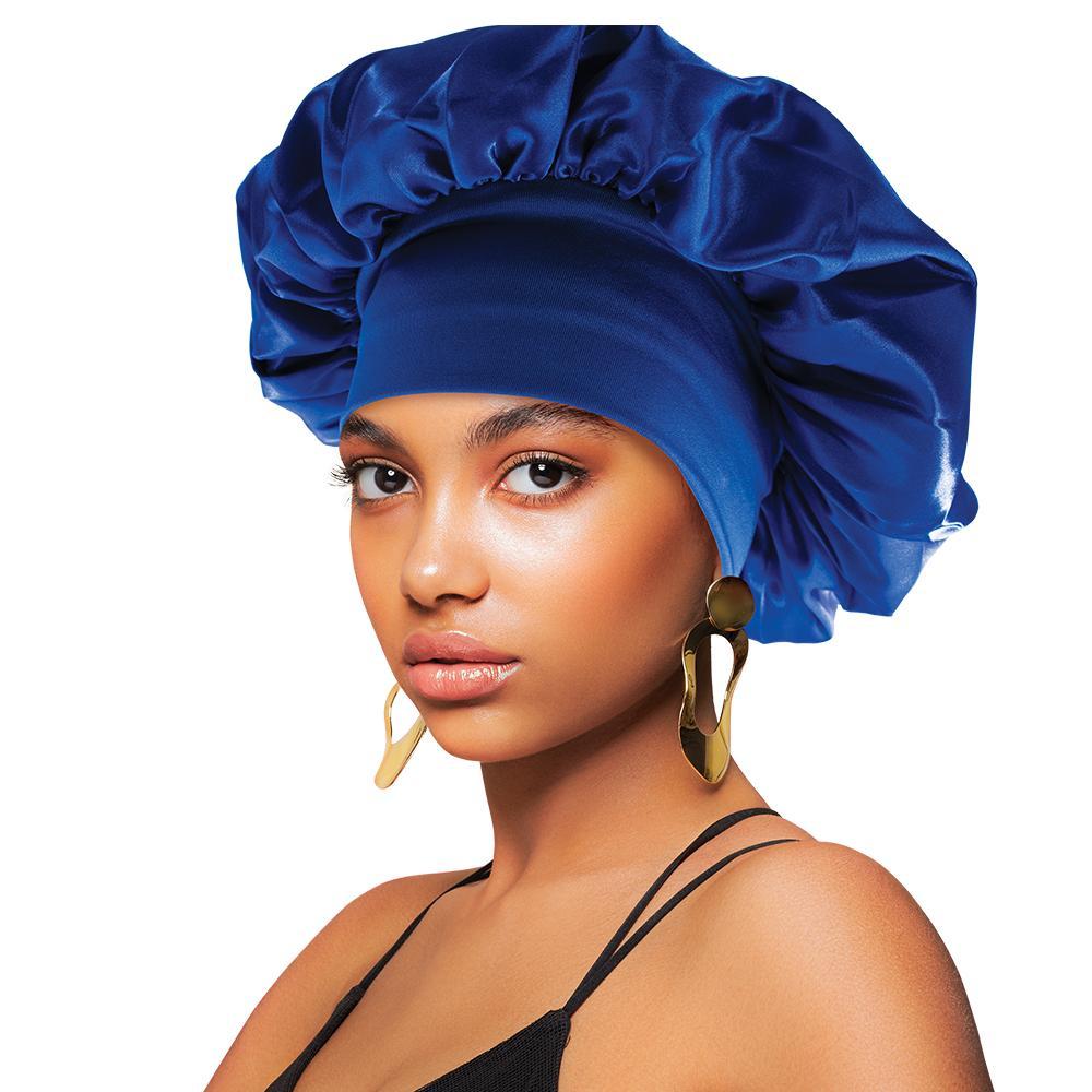 Satin Wide-Edge Bonnet Cap Blue