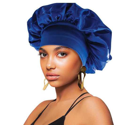 Satin Wide-Edge Bonnet Cap Blue
