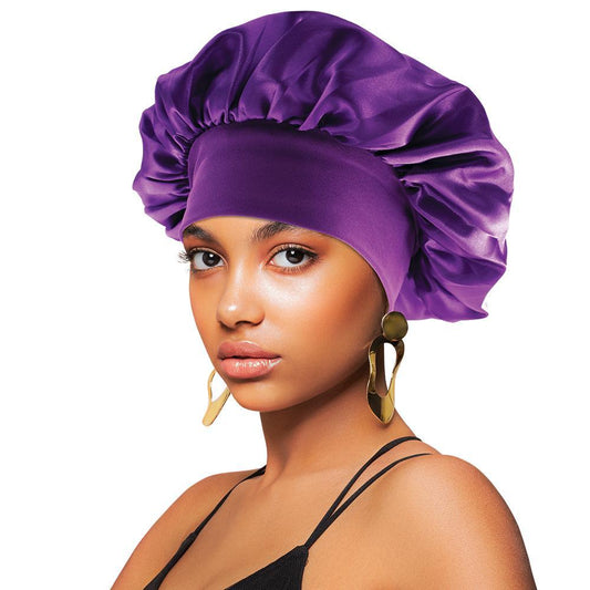 Satin Wide-Edge Bonnet Cap Purple