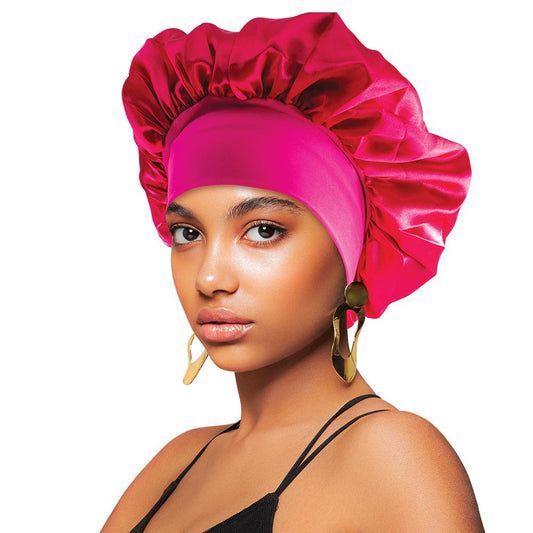 Satin Wide-Edge Bonnet Cap Hot Pink