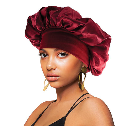 Satin Wide-Edge Bonnet Cap Burgundy