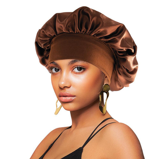 Satin Wide-Edge Bonnet Cap Dark Brown
