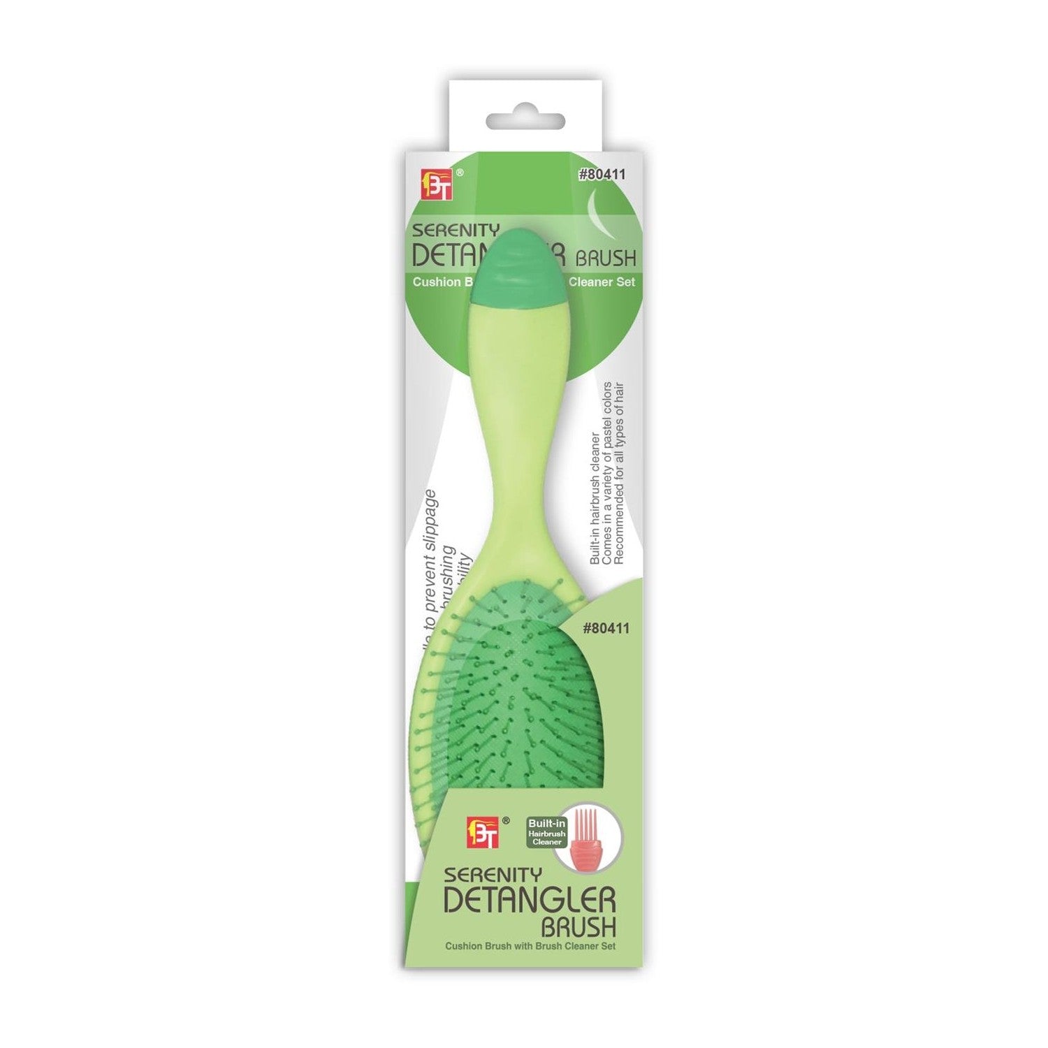 Serenity Detangler Brush Cushion Brush With Brush Cleaner Set Green
