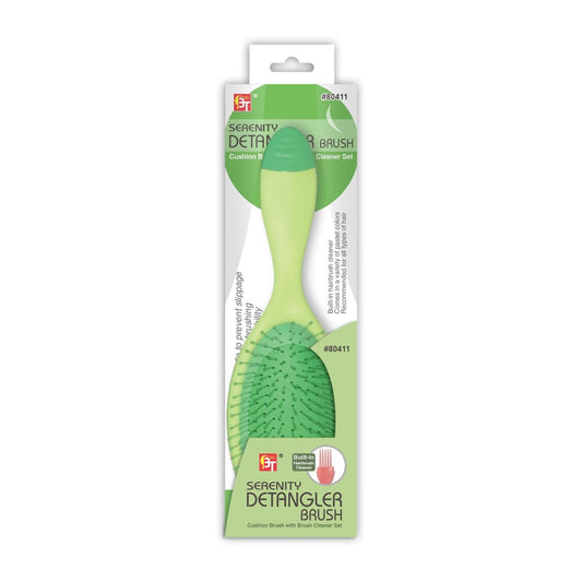 Serenity Detangler Brush Cushion Brush With Brush Cleaner Set Green