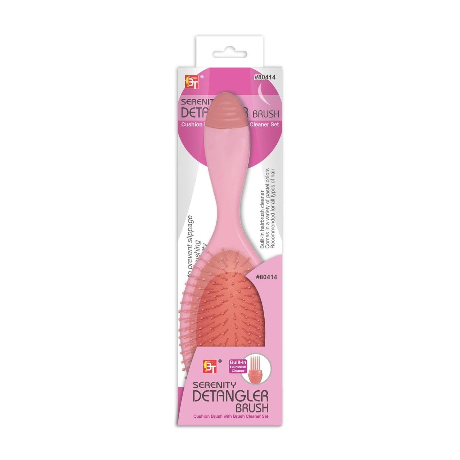 Serenity Detangler Brush Cushion Brush With Brush Cleaner Set Pink